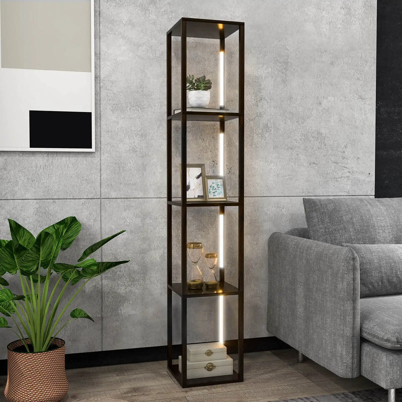 64 Inches Floor Lamp with 3-Level Dimmable LED Bulbs and Rotatable LED Poles-Walnut by DirectDeals