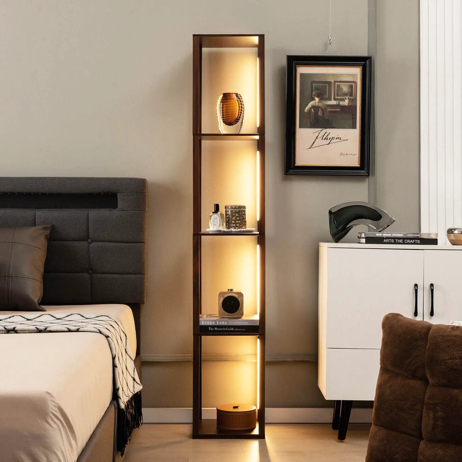 64 Inches Floor Lamp with 3-Level Dimmable LED Bulbs and Rotatable LED Poles-Walnut by DirectDeals