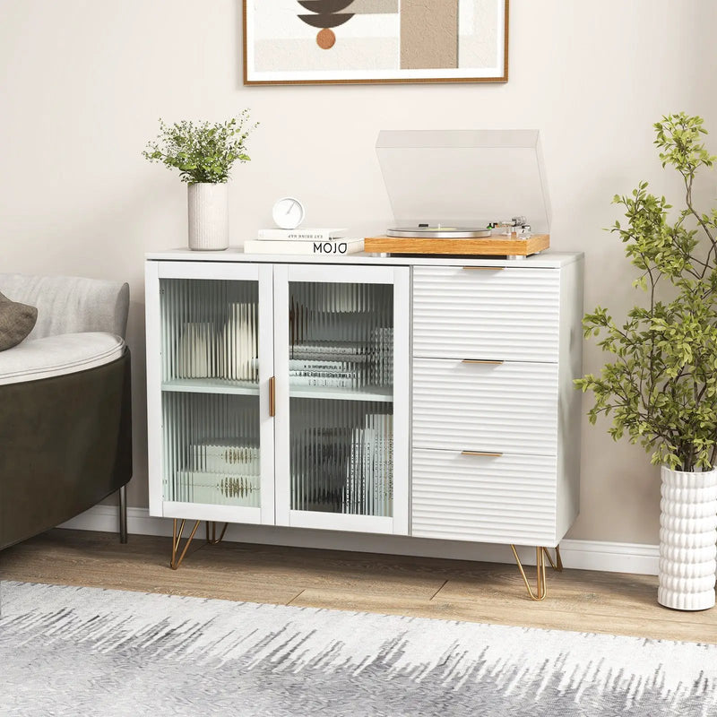 Modern Sideboard Buffet Cabinet with 2 Doors and 3 Drawers for Living Room Dining Room-White by DirectDeals