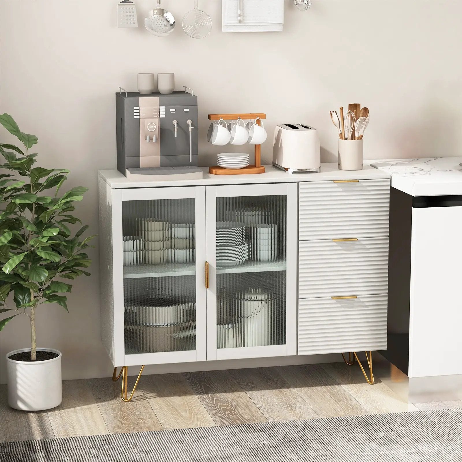Modern Sideboard Buffet Cabinet with 2 Doors and 3 Drawers for Living Room Dining Room-White by DirectDeals