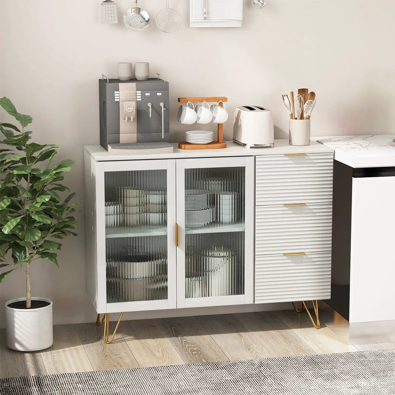 Modern Sideboard Buffet Cabinet with 2 Doors and 3 Drawers for Living Room Dining Room-White by DirectDeals