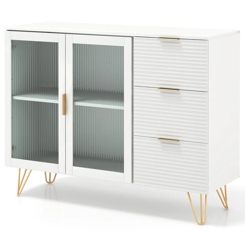 Modern Sideboard Buffet Cabinet with 2 Doors and 3 Drawers for Living Room Dining Room-White by DirectDeals