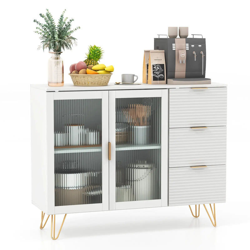 Modern Sideboard Buffet Cabinet with 2 Doors and 3 Drawers for Living Room Dining Room-White by DirectDeals