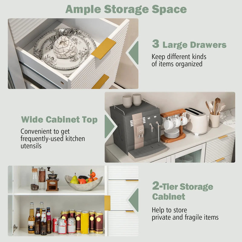 Modern Sideboard Buffet Cabinet with 2 Doors and 3 Drawers for Living Room Dining Room-White by DirectDeals