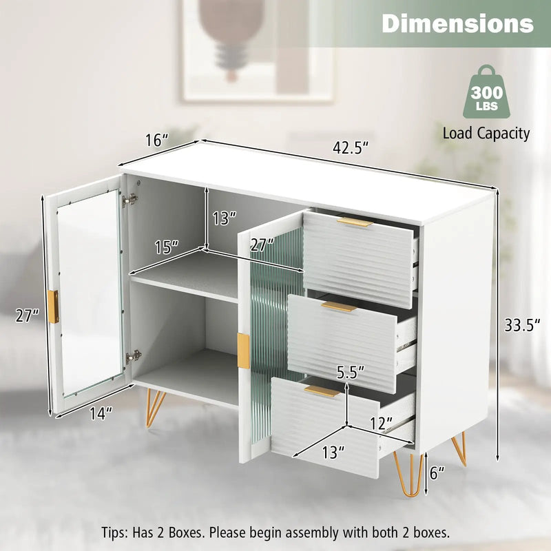 Modern Sideboard Buffet Cabinet with 2 Doors and 3 Drawers for Living Room Dining Room-White by DirectDeals
