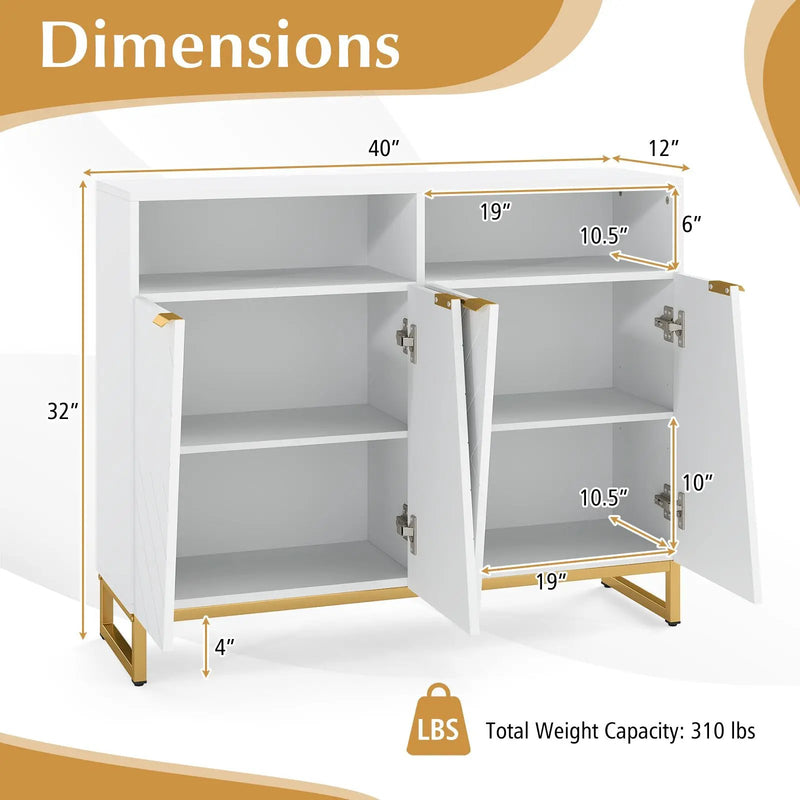 Modern Sideboard Cabinet with 4 Doors and Adjustable Shelves-White by DirectDeals