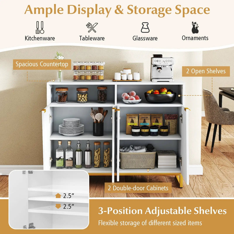 Modern Sideboard Cabinet with 4 Doors and Adjustable Shelves-White by DirectDeals