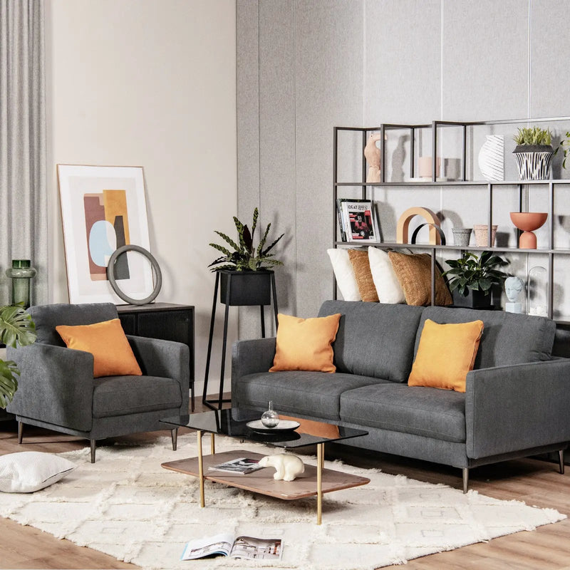 Modern Sofa Couch with Solid Metal Legs and Removable Backrest Cushion-Gray by DirectDeals