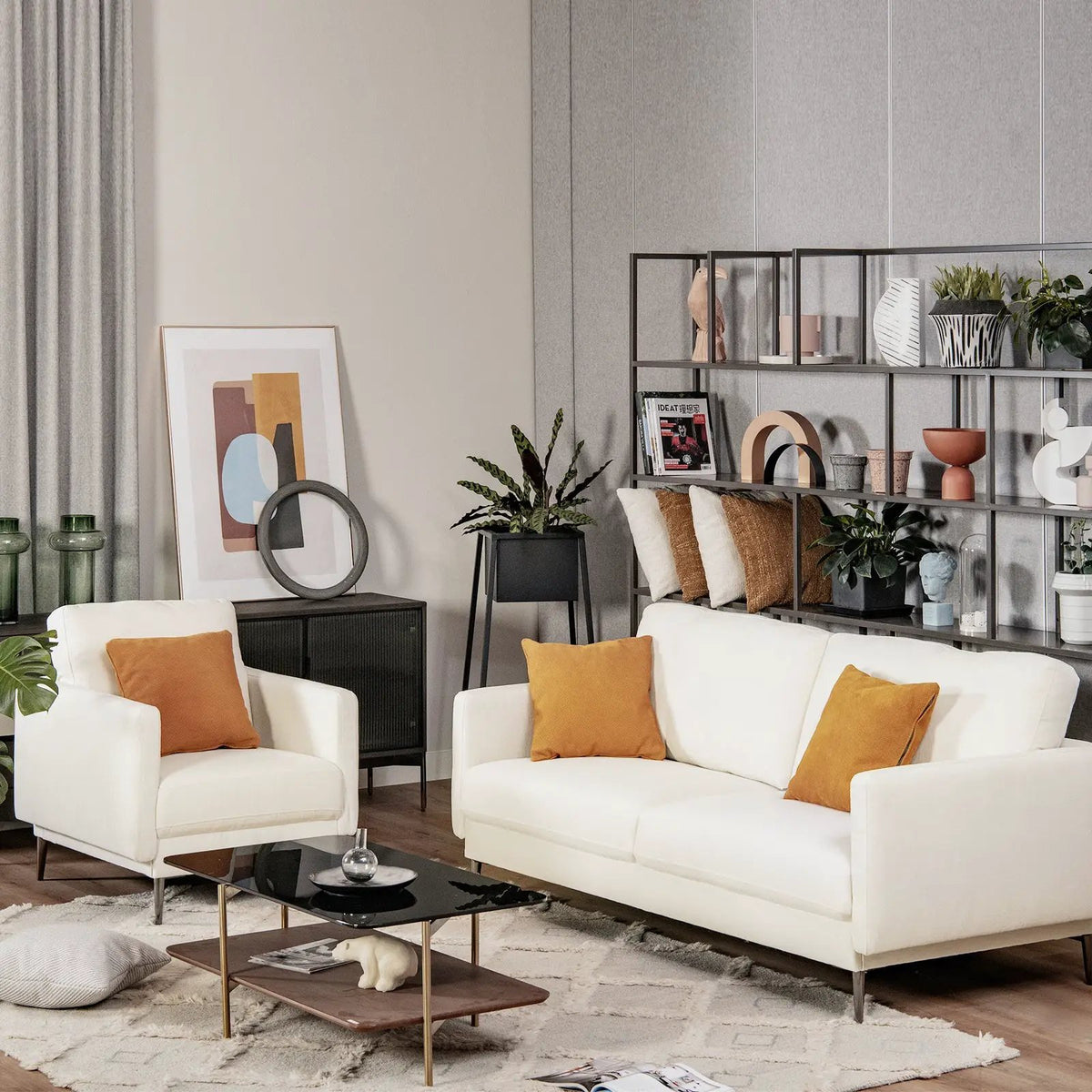 Modern Sofa Couch with Solid Metal Legs and Removable Backrest Cushion-Gray, photo 2 of 16