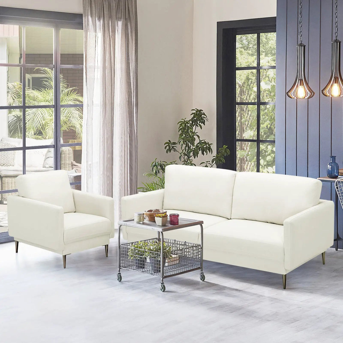 Modern Sofa Couch with Solid Metal Legs and Removable Backrest Cushion-Gray, photo 4 of 16