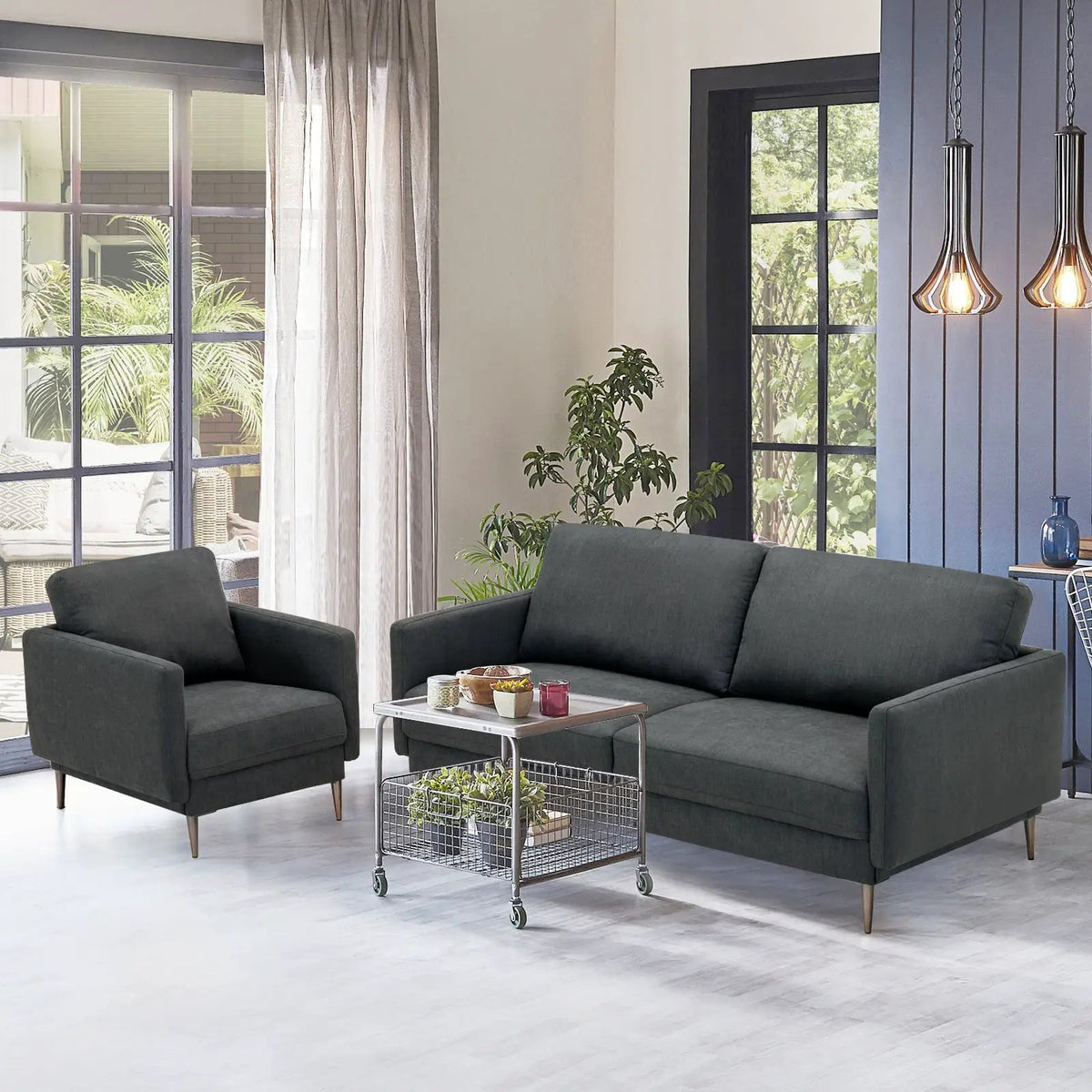 Modern Sofa Couch with Solid Metal Legs and Removable Backrest Cushion-Gray, photo 3 of 16