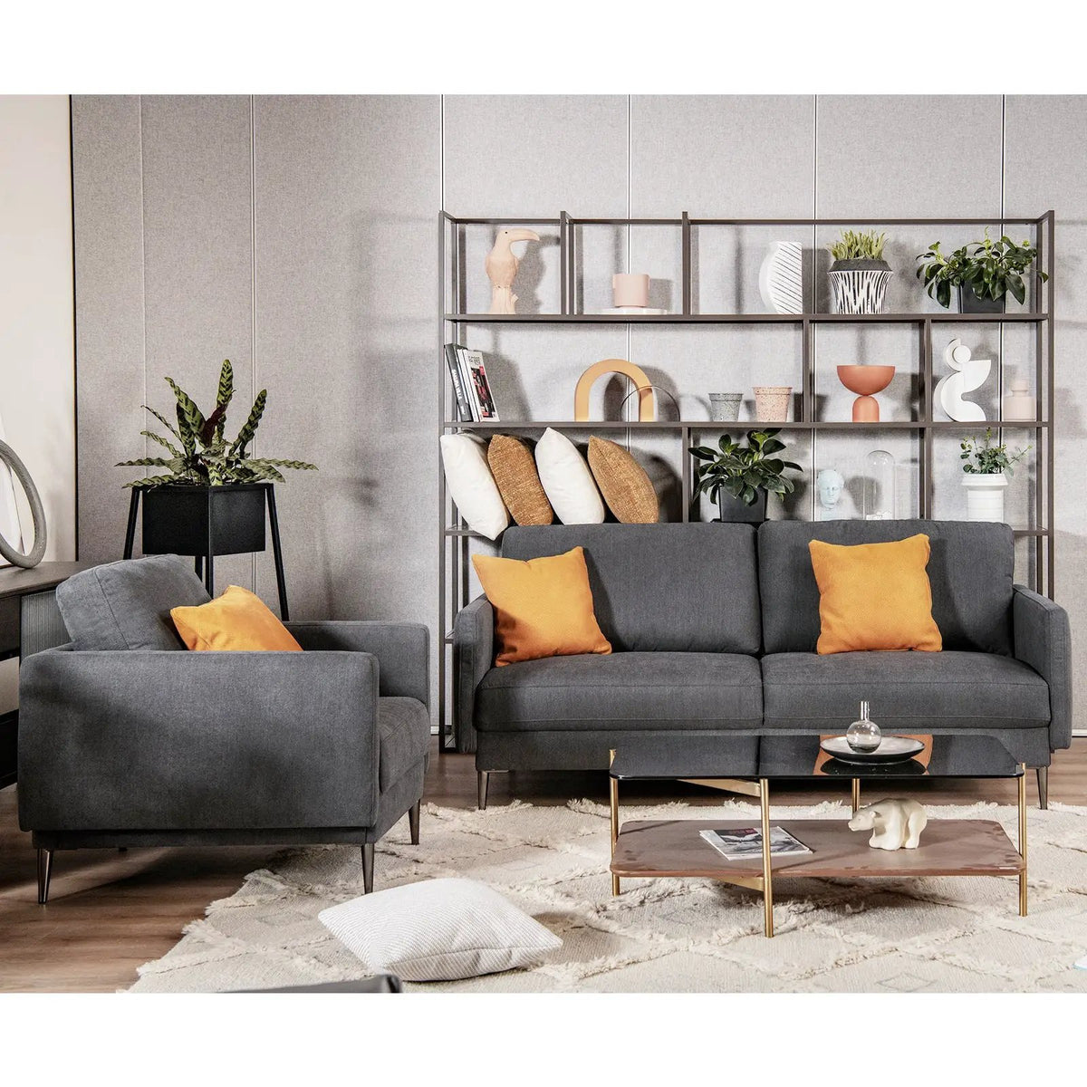 Modern Sofa Couch with Solid Metal Legs and Removable Backrest Cushion-Gray, photo 11 of 16
