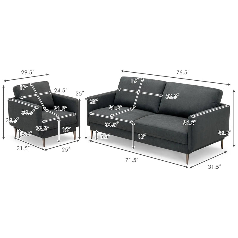 Modern Sofa Couch with Solid Metal Legs and Removable Backrest Cushion-Gray by DirectDeals