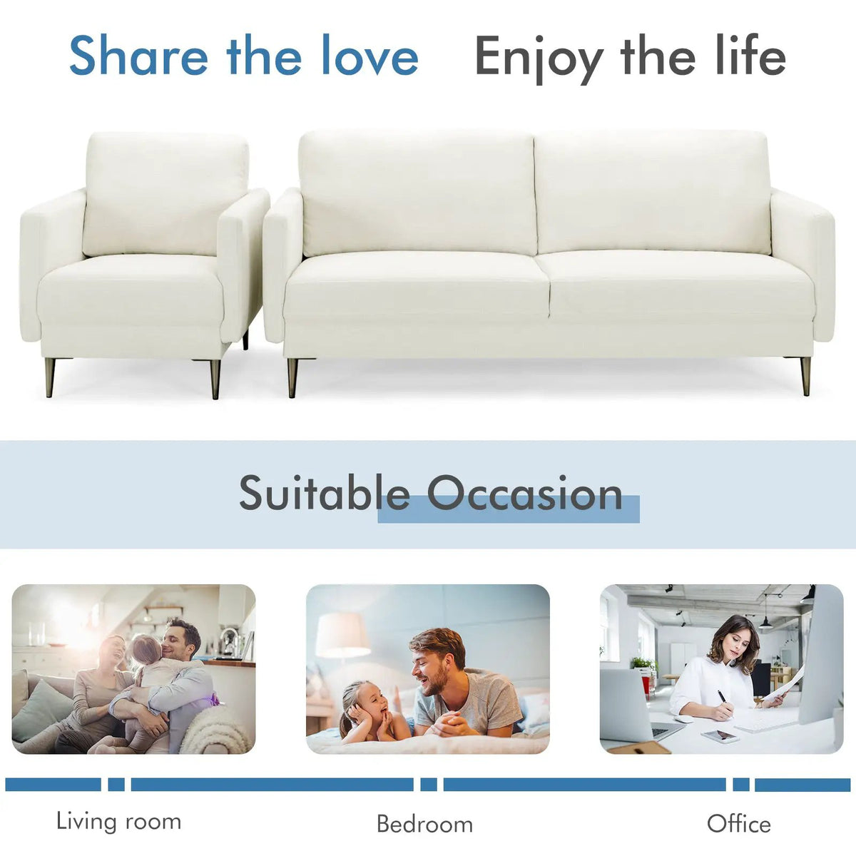 Modern Sofa Couch with Solid Metal Legs and Removable Backrest Cushion-Gray, photo 16 of 16