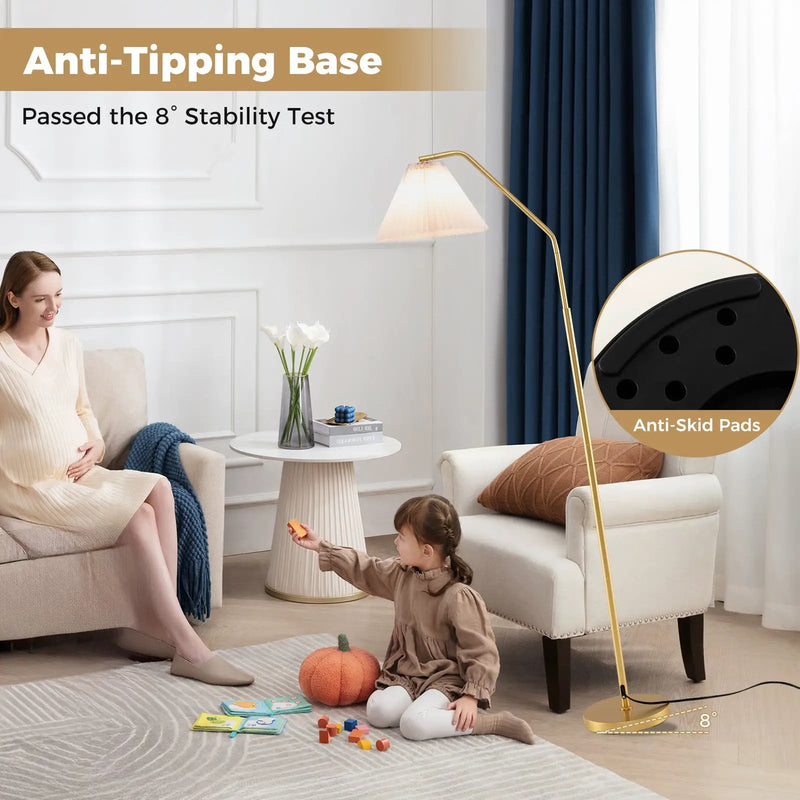 Modern Standing Lamp with Adjustable Lamp Head and Pleated Lampshade by DirectDeals