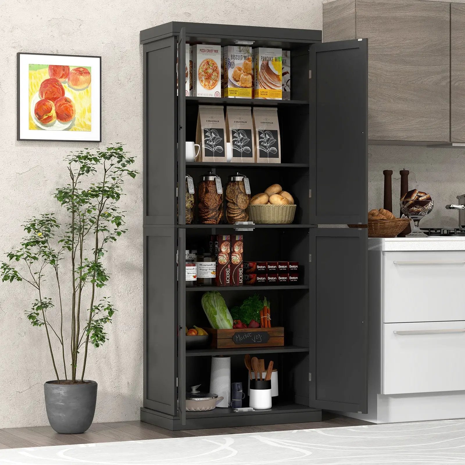 72.5 Inches Tall Buffet Cabinet with 6-Tier Shelves and 4 Doors by DirectDeals