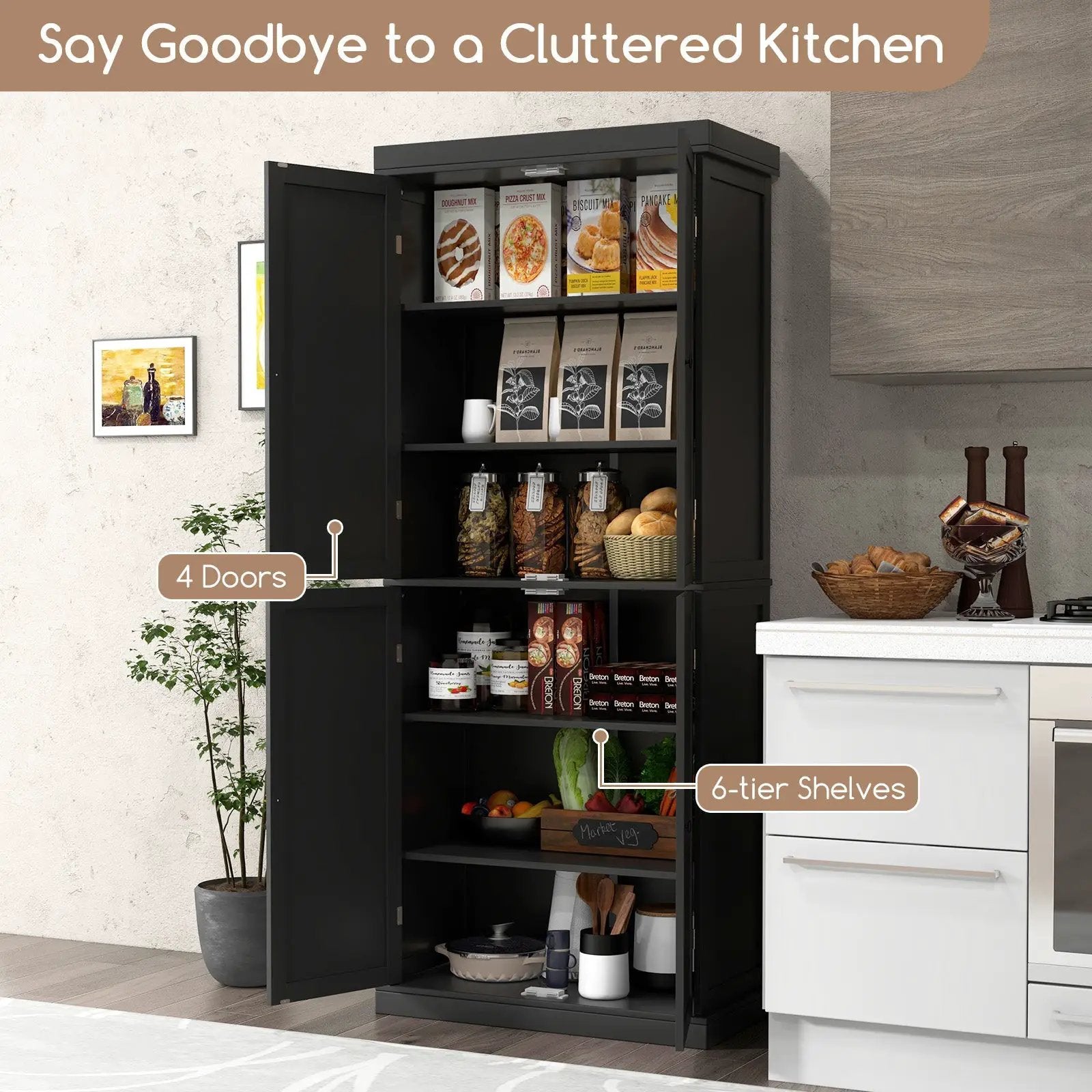 72.5 Inches Tall Buffet Cabinet with 6-Tier Shelves and 4 Doors by DirectDeals