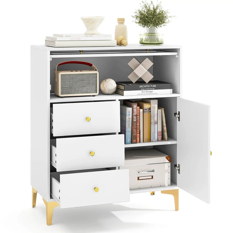 Chest of Drawers with Flip Up Fluted Glass Door for Bedroom Kitchen-Gray by DirectDeals