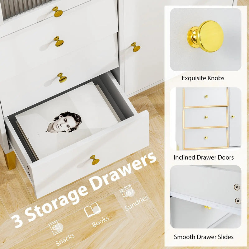 Chest of Drawers with Flip Up Fluted Glass Door for Bedroom Kitchen-Gray by DirectDeals