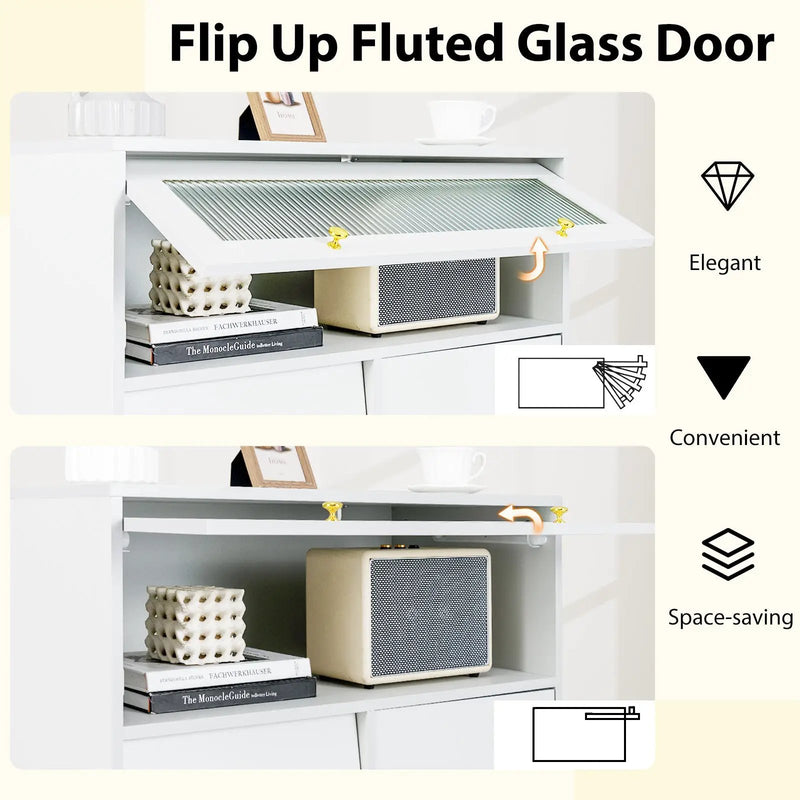 Chest of Drawers with Flip Up Fluted Glass Door for Bedroom Kitchen-Gray by DirectDeals