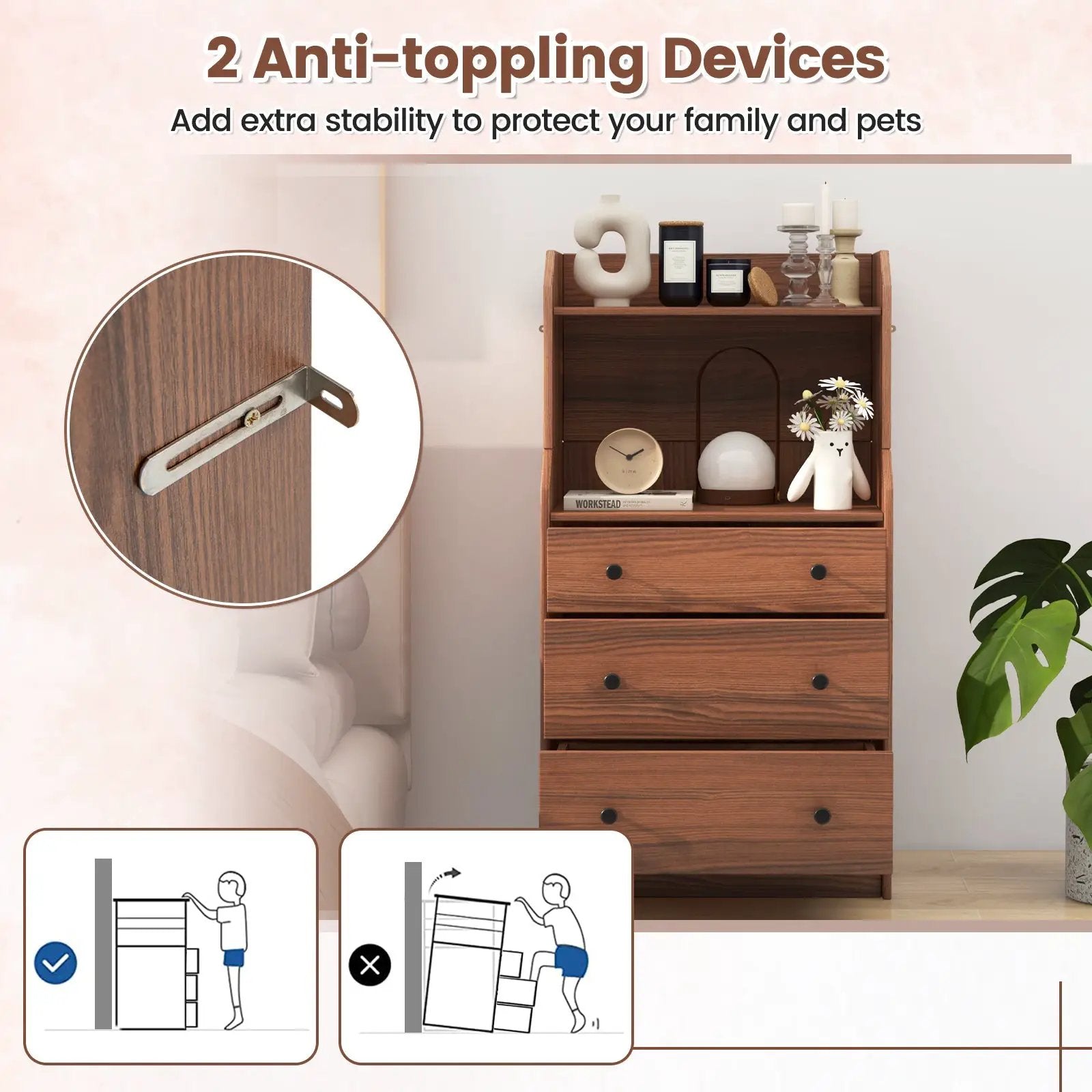 Storage Dresser with Anti-Toppling Device, 44" Tall by DirectDeals