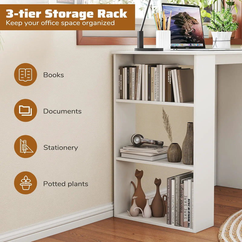 Computer Desk with Bookshelf for Small Space-White by DirectDeals