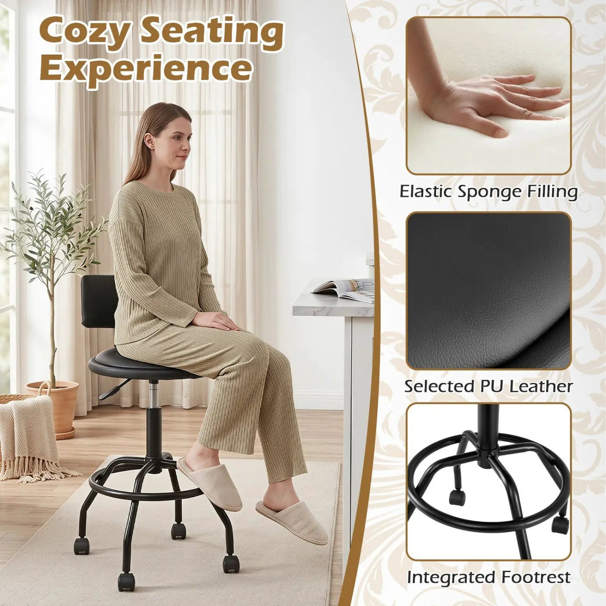 Swivel Bar Stool with Backrest - Height Adjustable, photo 6 of 24
