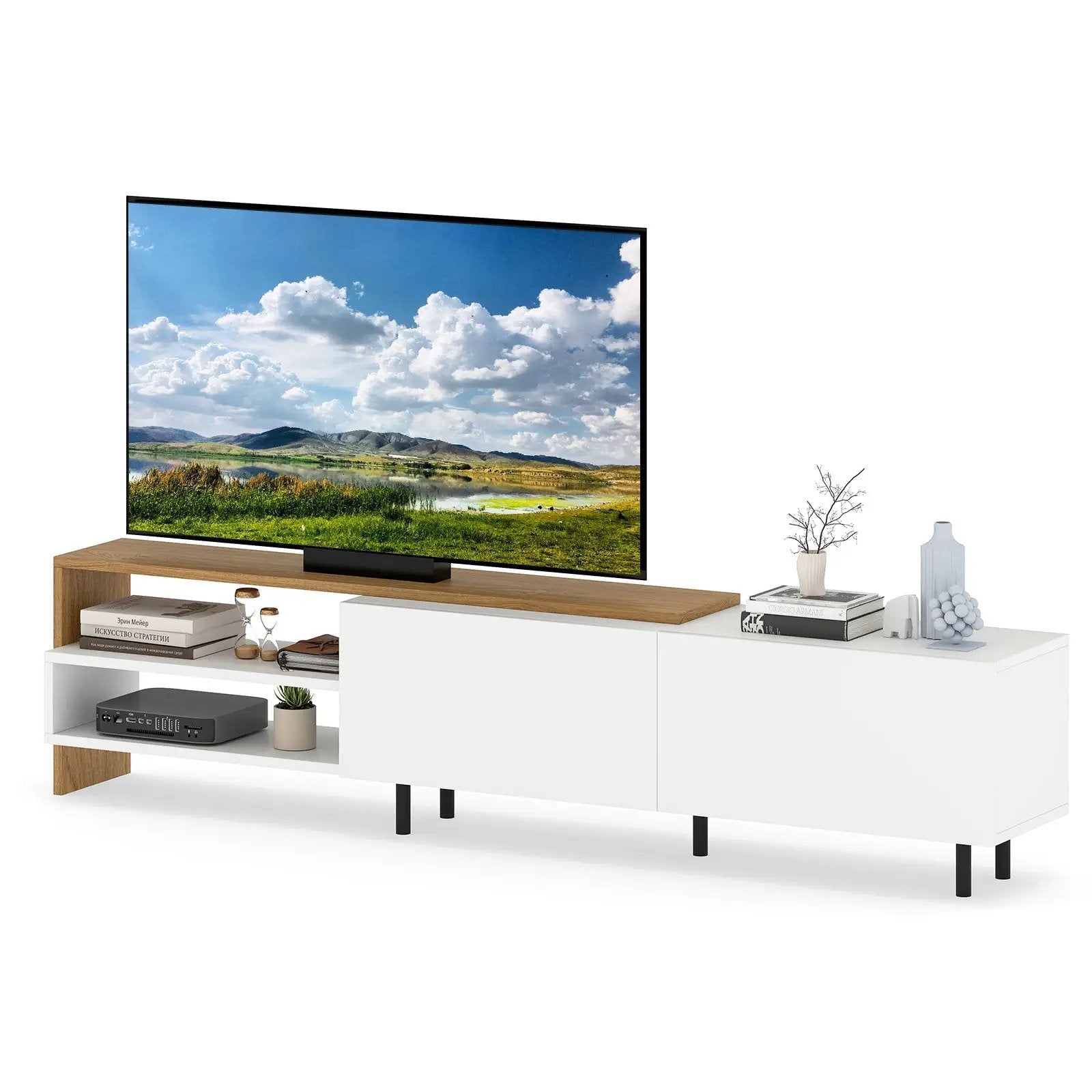 Modern TV Stand for 80 Inches TVs with Storage Shelves and Cabinets-White by DirectDeals