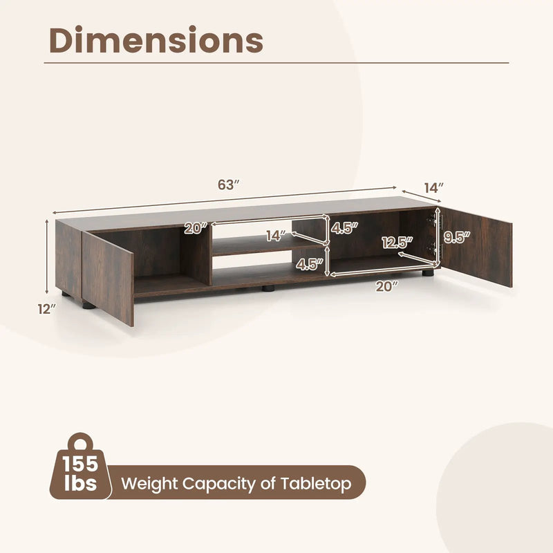 Modern TV Stand for up to 70" TVs Minimalist Entertainment Center with 2 Doors and Open Shelves-Rustic Brown by DirectDeals