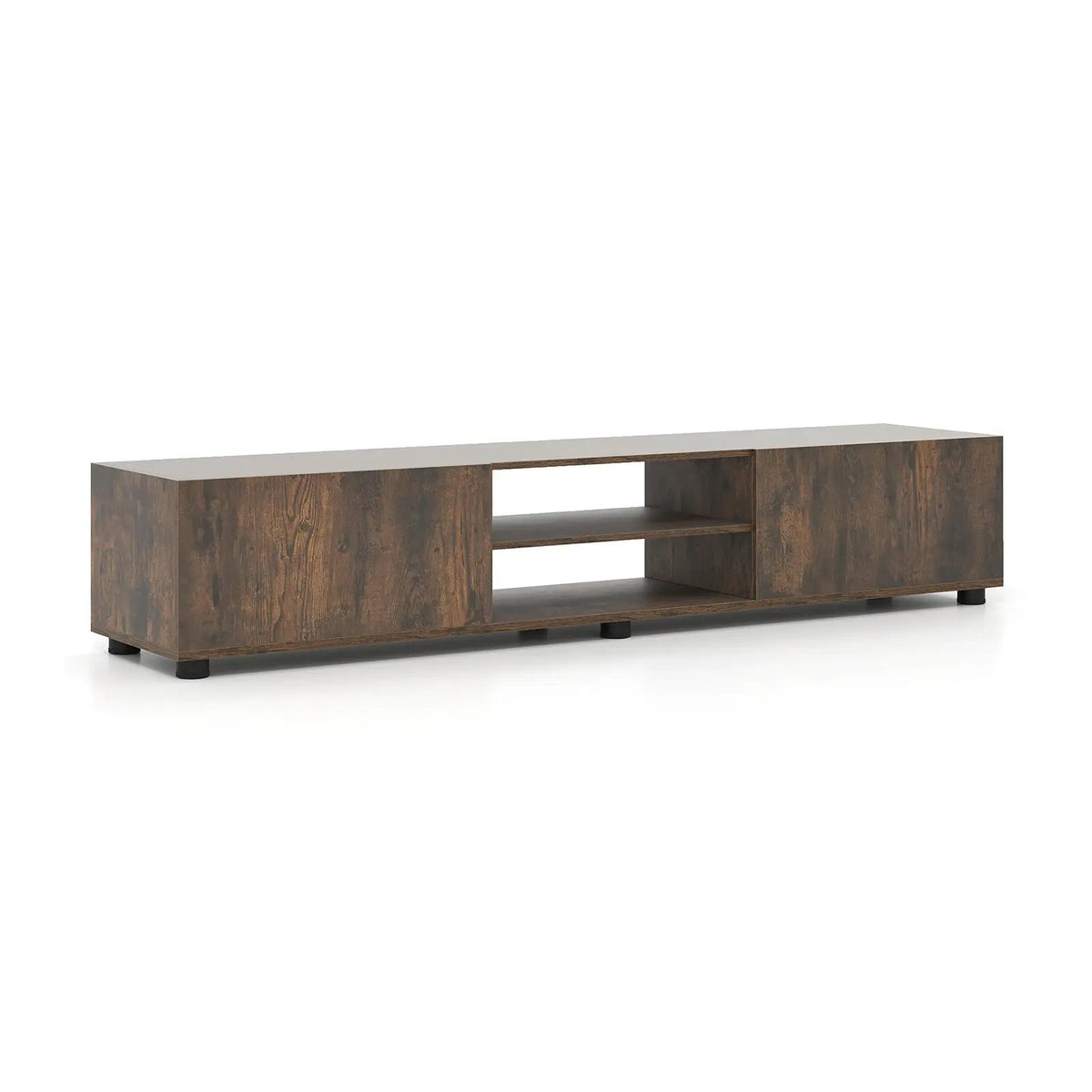 Modern TV Stand for up to 70" TVs Minimalist Entertainment Center with 2 Doors and Open Shelves-Rustic Brown, photo 3 of 10