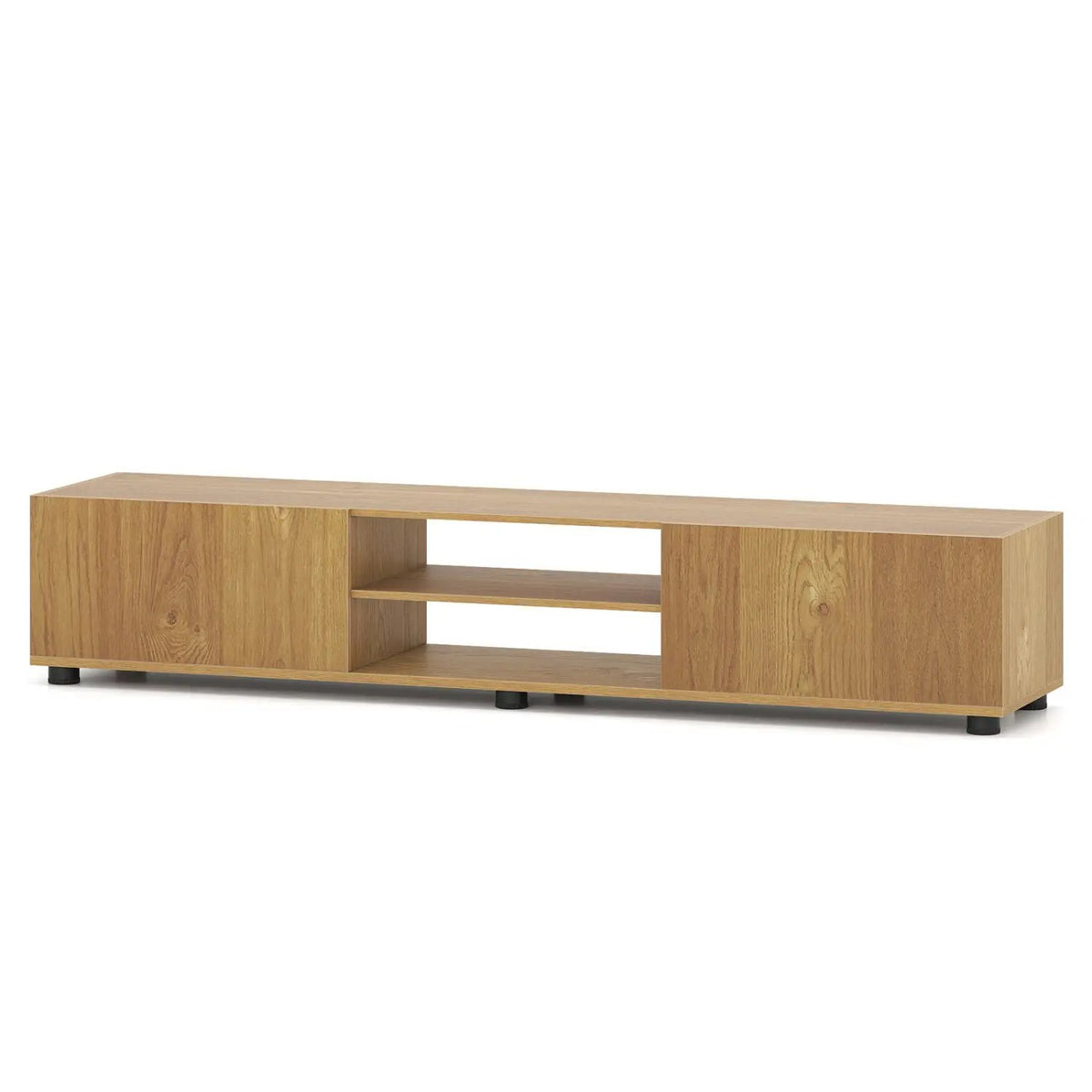 Modern TV Stand for up to 70" TVs Minimalist Entertainment Center with 2 Doors and Open Shelves-Rustic Brown, photo 9 of 10