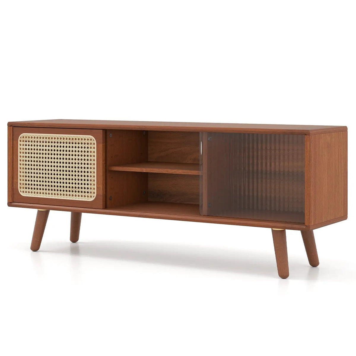 Modern TV Stand with Rattan Glass Sliding Doors, photo 3 of 9