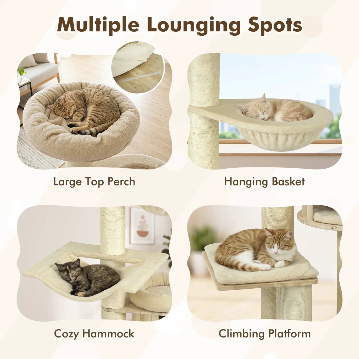75.5" Tall Cat Tree with Sisal Posts, Hammock & Basket by DirectDeals