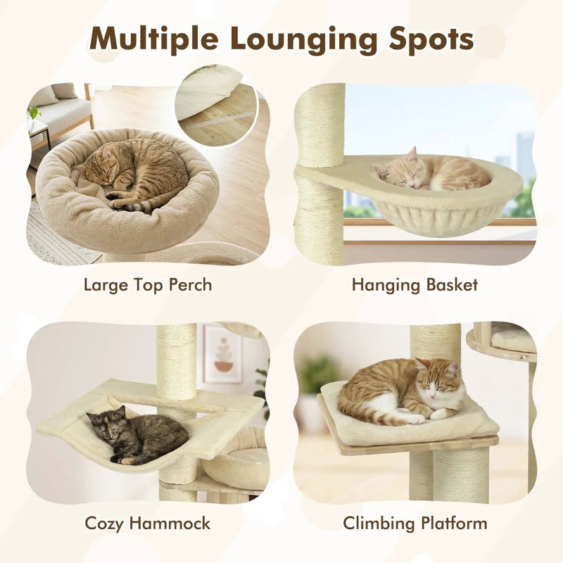 75.5" Tall Cat Tree with Sisal Posts, Hammock & Basket by DirectDeals