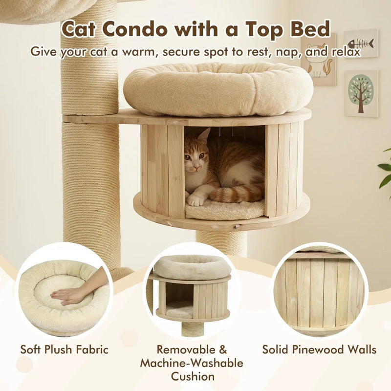 75.5" Tall Cat Tree with Sisal Posts, Hammock & Basket by DirectDeals