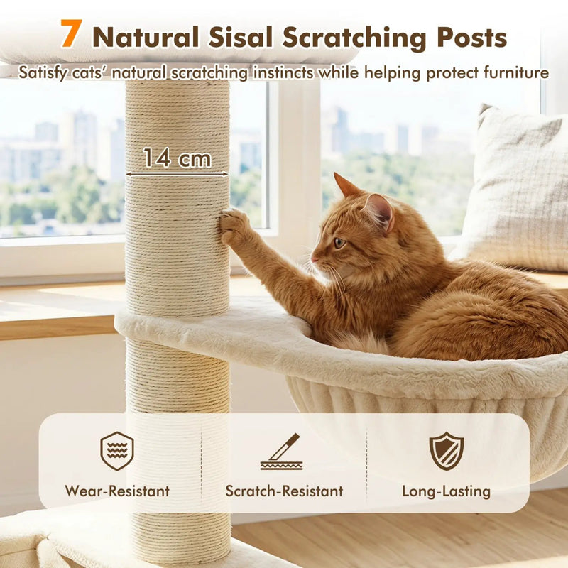 75.5" Tall Cat Tree with Sisal Posts, Hammock & Basket by DirectDeals