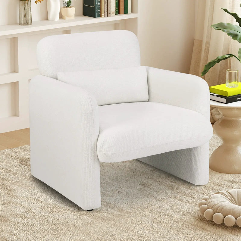 Modern Upholstered Chenille Accent Chair with Removable Lumbar Pillow-White by DirectDeals