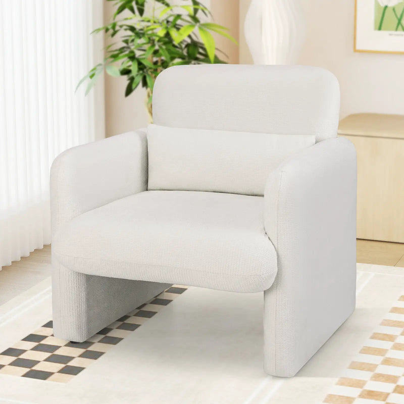 Modern Upholstered Chenille Accent Chair with Removable Lumbar Pillow-White by DirectDeals
