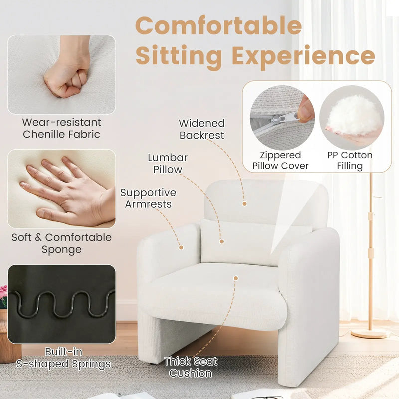 Modern Upholstered Chenille Accent Chair with Removable Lumbar Pillow-White by DirectDeals