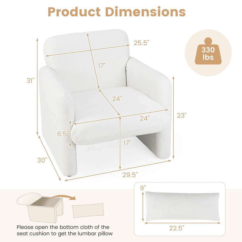Modern Upholstered Chenille Accent Chair with Removable Lumbar Pillow-White by DirectDeals