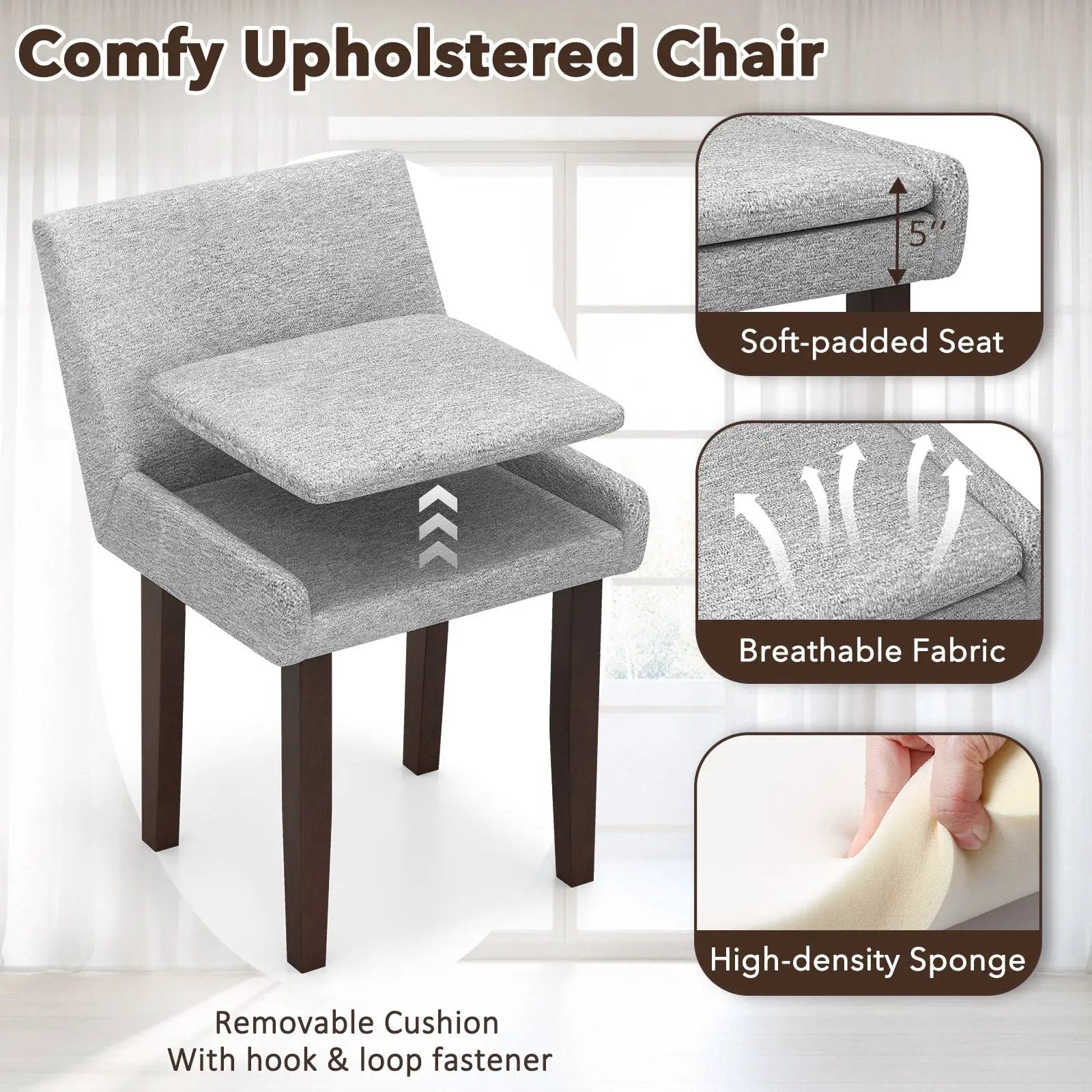 Modern Upholstered Fabric Side Leisure Chair Set of 2-Gray by DirectDeals