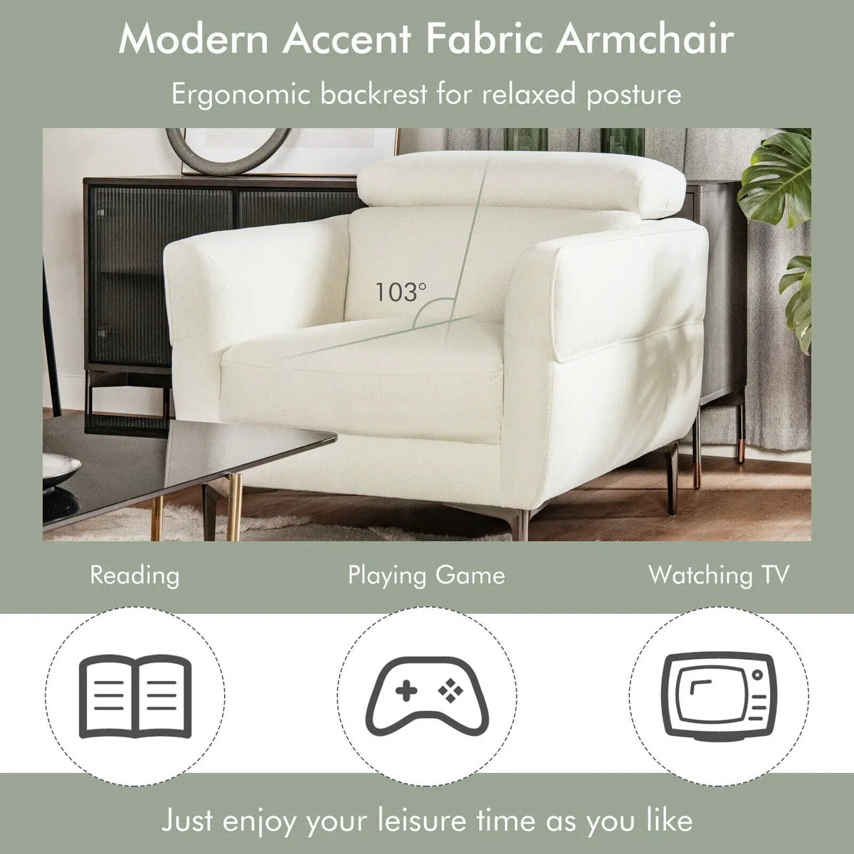 Modern Upholstered Single Sofa with Adjustable Headrest, photo 16 of 16