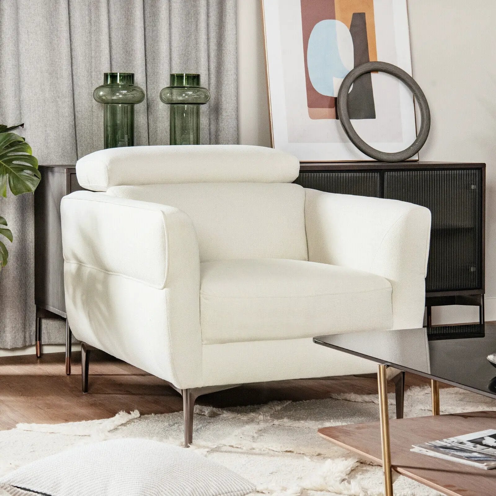 Modern Upholstered Single Sofa with Adjustable Headrest by DirectDeals