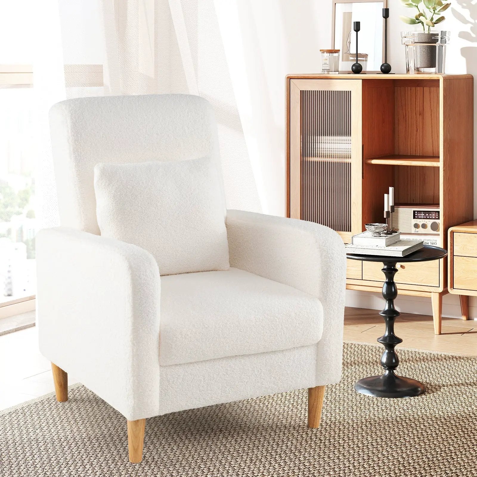 Modern Upholstered Sofa chair with Lumbar Pillow and Teddy Fleece Cover-White by DirectDeals