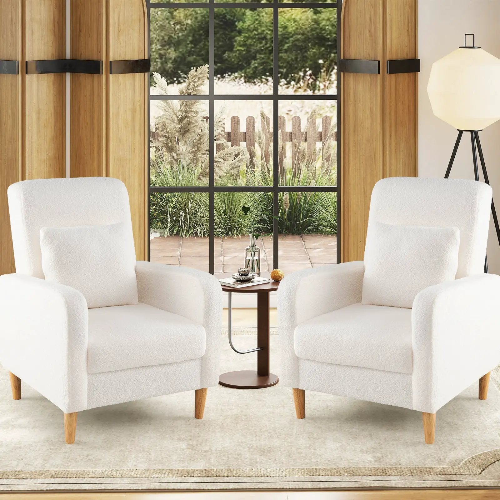 Modern Upholstered Sofa chair with Lumbar Pillow and Teddy Fleece Cover-White by DirectDeals