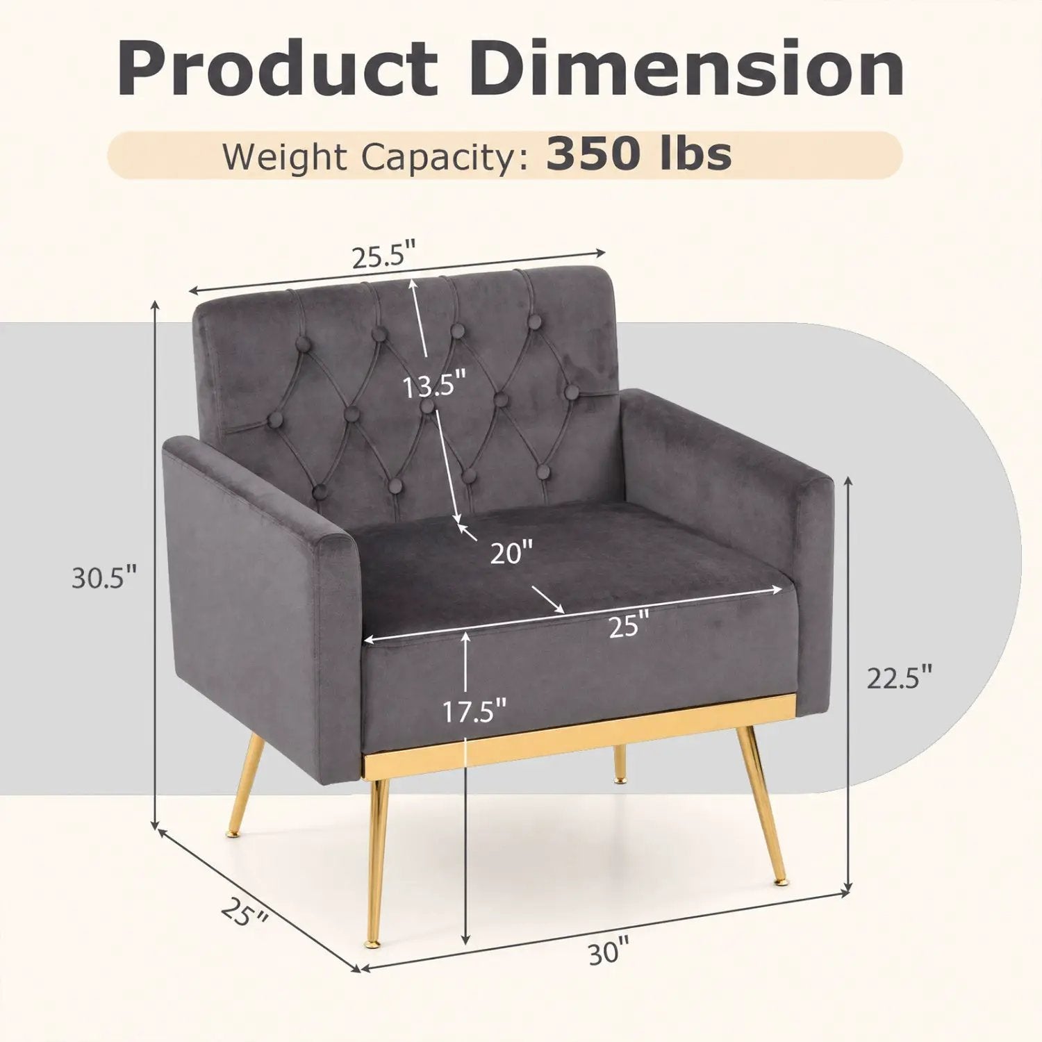 Modern Velvet Upholstered Accent Chair with Button-Tufted Back and Adjustable Feet by DirectDeals
