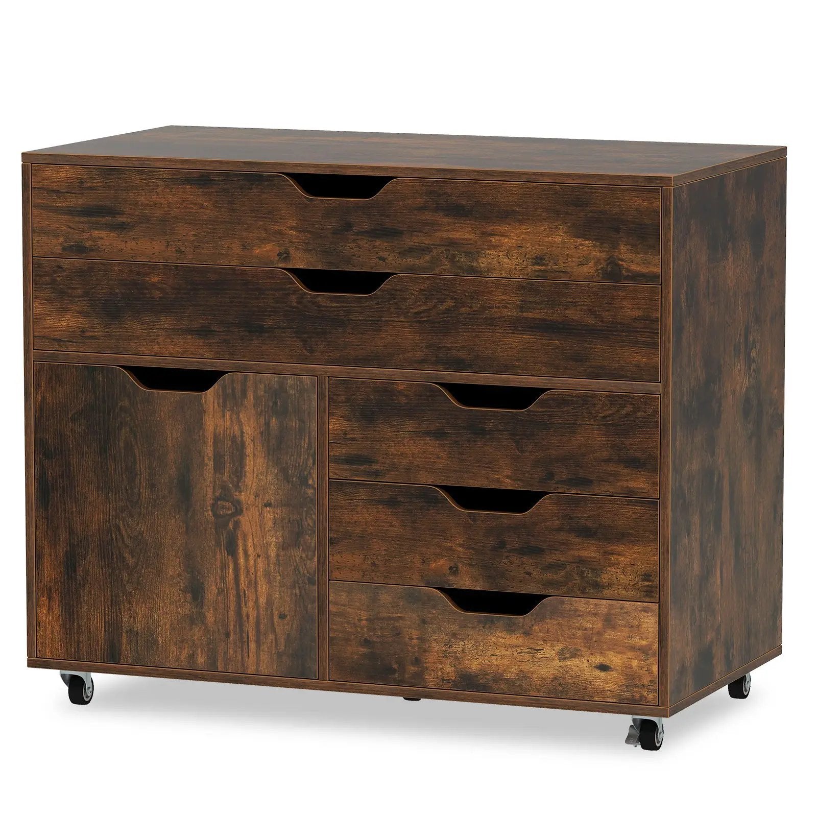 Modern Vertical 5-Drawer Mobile Chest with Door 5 Casters by DirectDeals