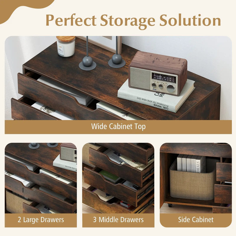 Modern Vertical 5-Drawer Mobile Chest with Door 5 Casters by DirectDeals
