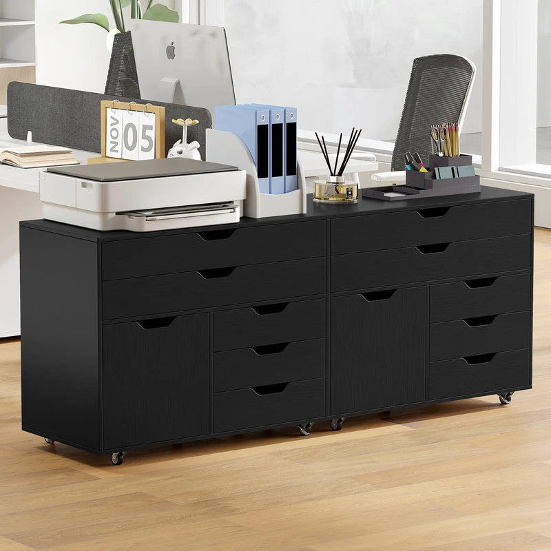 Modern Vertical 5-Drawer Mobile Chest with Door 5 Casters by DirectDeals