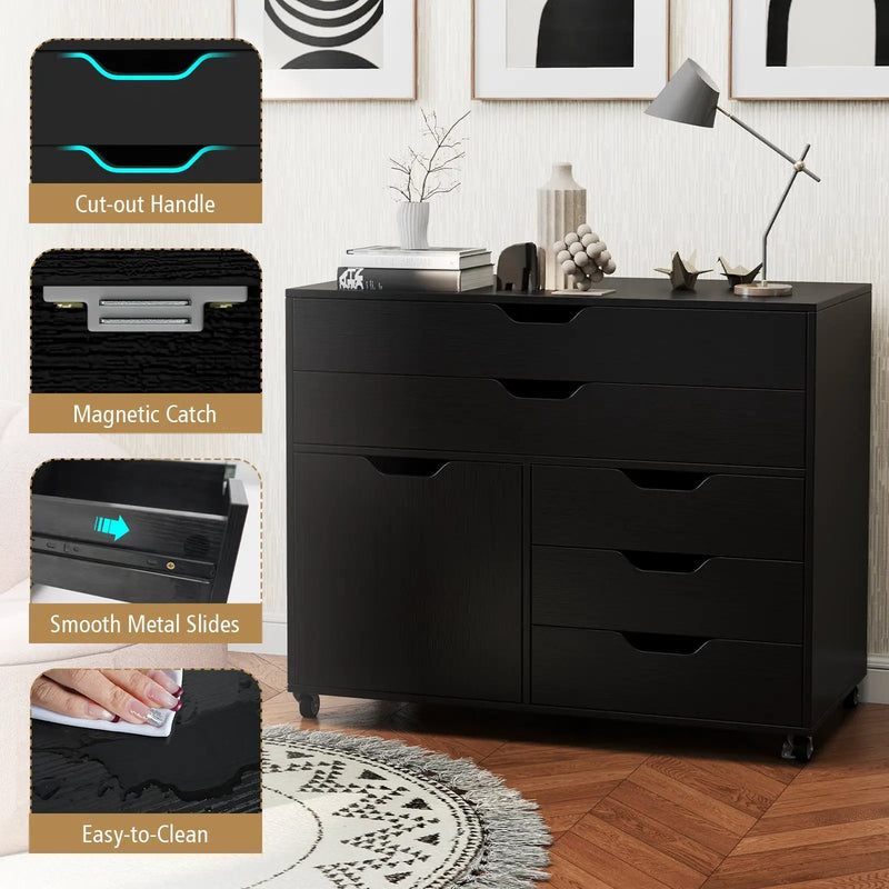 Modern Vertical 5-Drawer Mobile Chest with Door 5 Casters by DirectDeals
